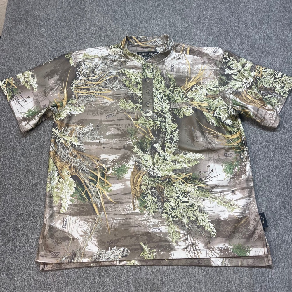 Sportsmans Warehouse Advantage Max-1 Camo Henley Shirt Mens Large Short Sleeve